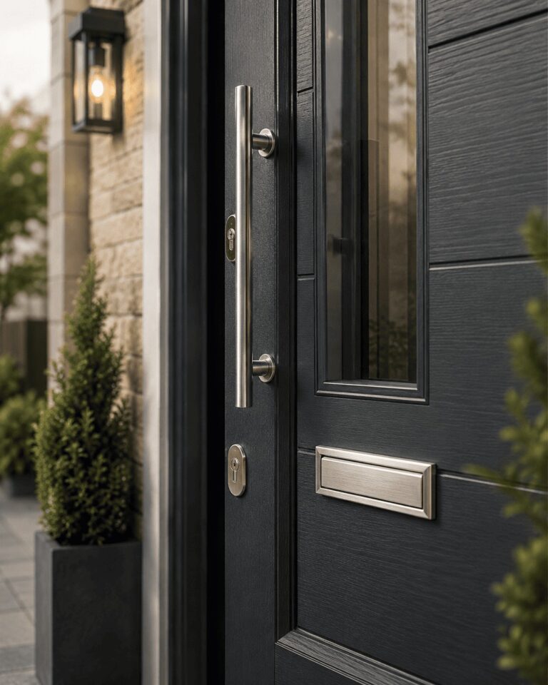 Composite door colour and hardware options close up