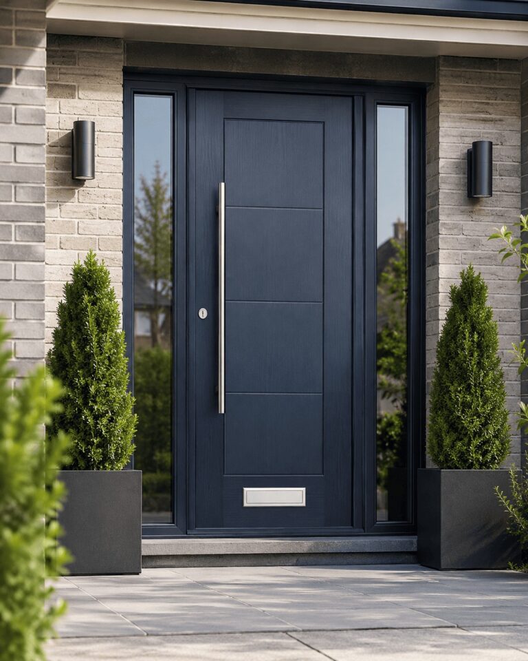 Modern dark composite door with side panels in Essex